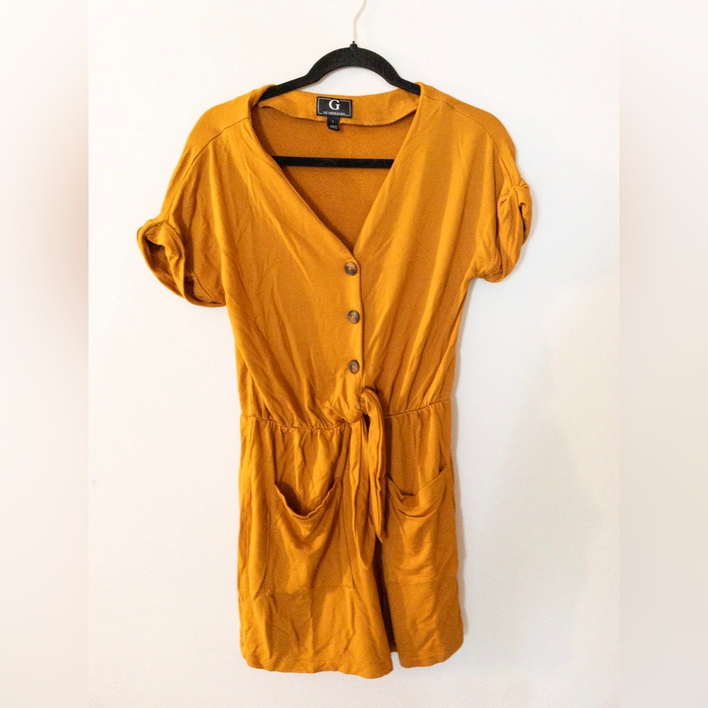 G by Giuliana Mustard Button-Up Romper SZ S